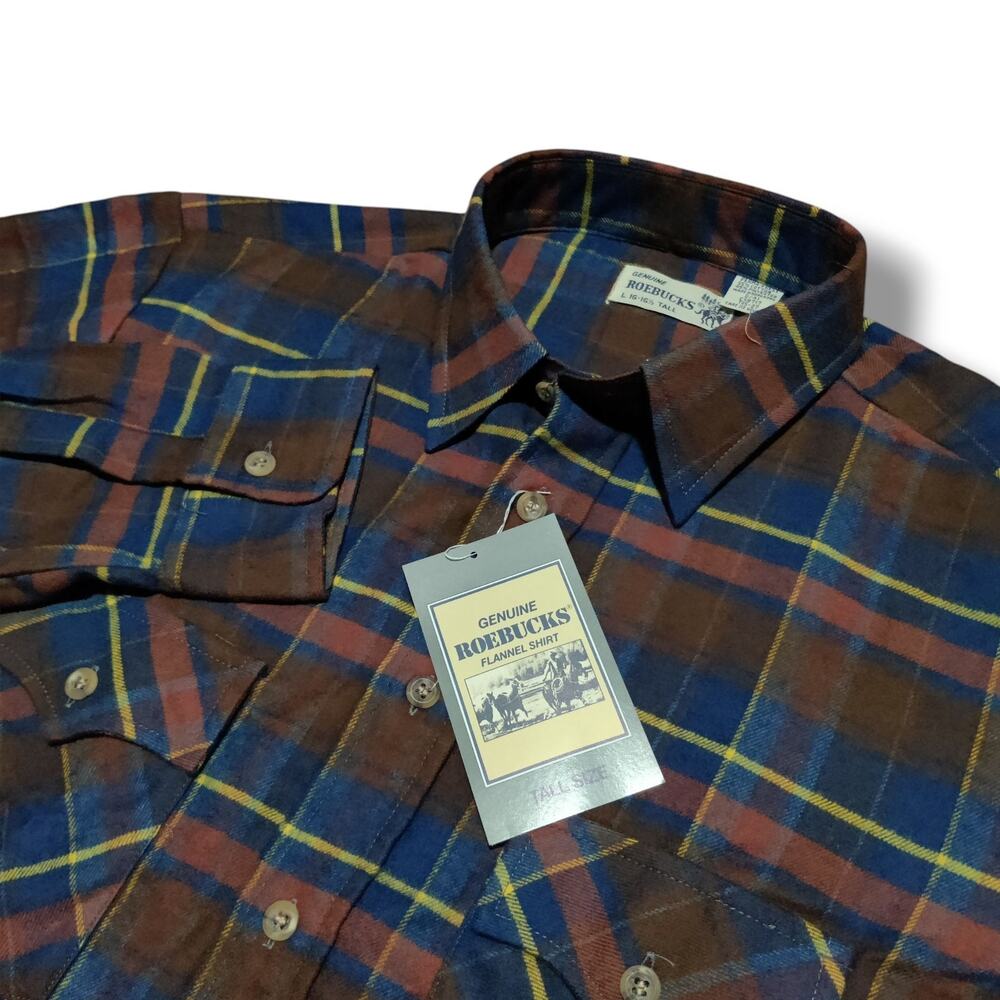 Vintage New Old Stock Roebuck & Co. Shirt Mens L Tall Flannel Heavy Shirt Button